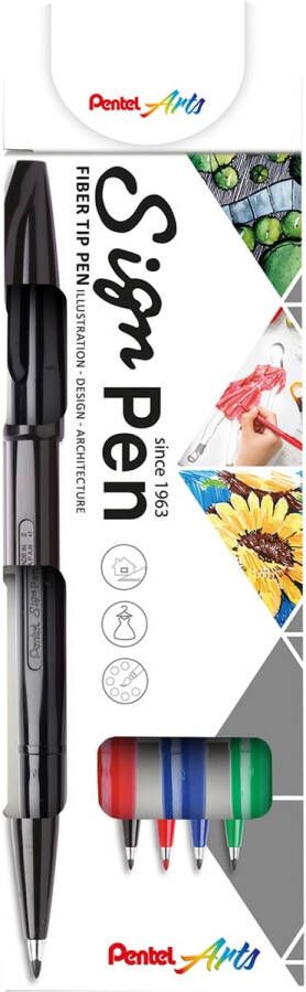 Pentel Sign Pen S520 blister van 4 stuks in geassorteerde kleuren