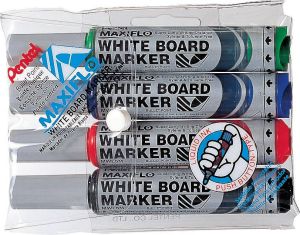 Pentel Whiteboardmarker Maxiflo set van 4 kleuren (blauw rood groen en zwart)
