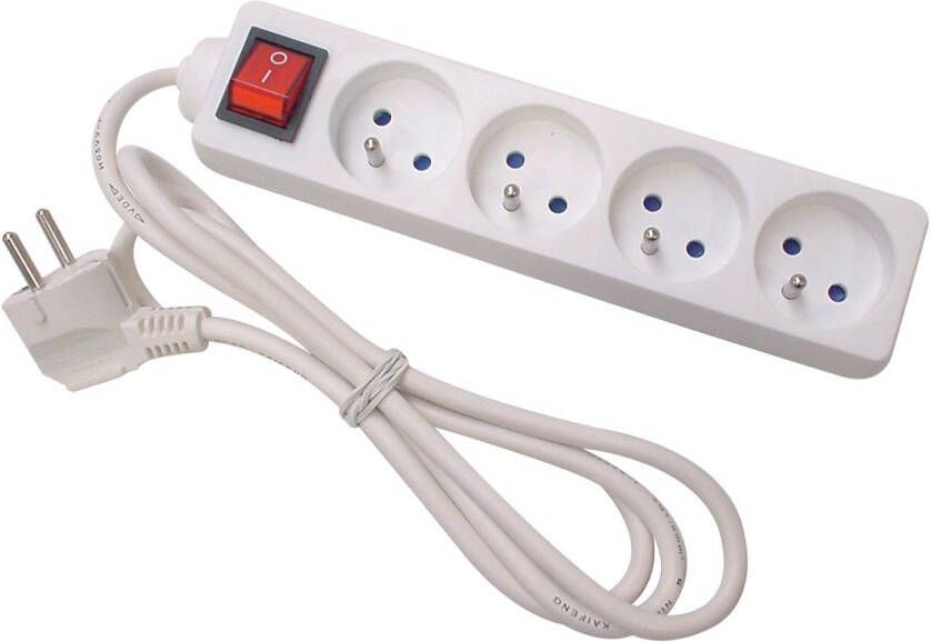 Velleman Stekkerdoos 4-voudig met schakelaar stekkerblok meervoudig 4 stopcontacten met penaarde type E met aarding kabel 1.5 m 3G1.5