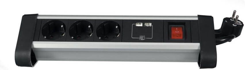 Perel desktop contactdoos met 3 stopcontacten 2 USB-poorten en schakelaar zwart voor België