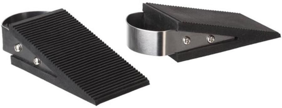 Velleman Deurstopper set van 2 wig deurstop rubber antislip vloer deurhouder tegen krassen met roestvrijstalen handgreep zwart 120x3