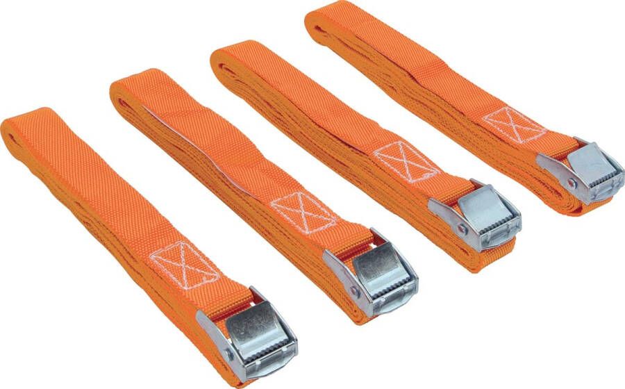 Velleman Set spanbanden 4 stuks eendelig met gesp voor het vastzetten van lichte ladingen max. 200 kg polyester oranje 3.6 m x 25