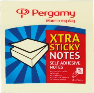 Pergamy Extra Sticky notes ft 76 x 76 mm geel blok van 90 vel
