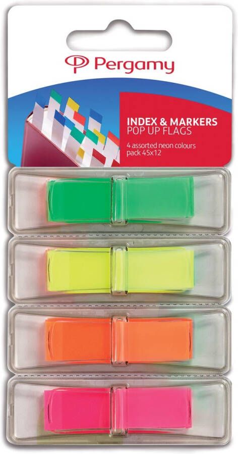 Pergamy index ft 45 x 12 mm blister met 4 geassorteerde neonkleuren met dispenser