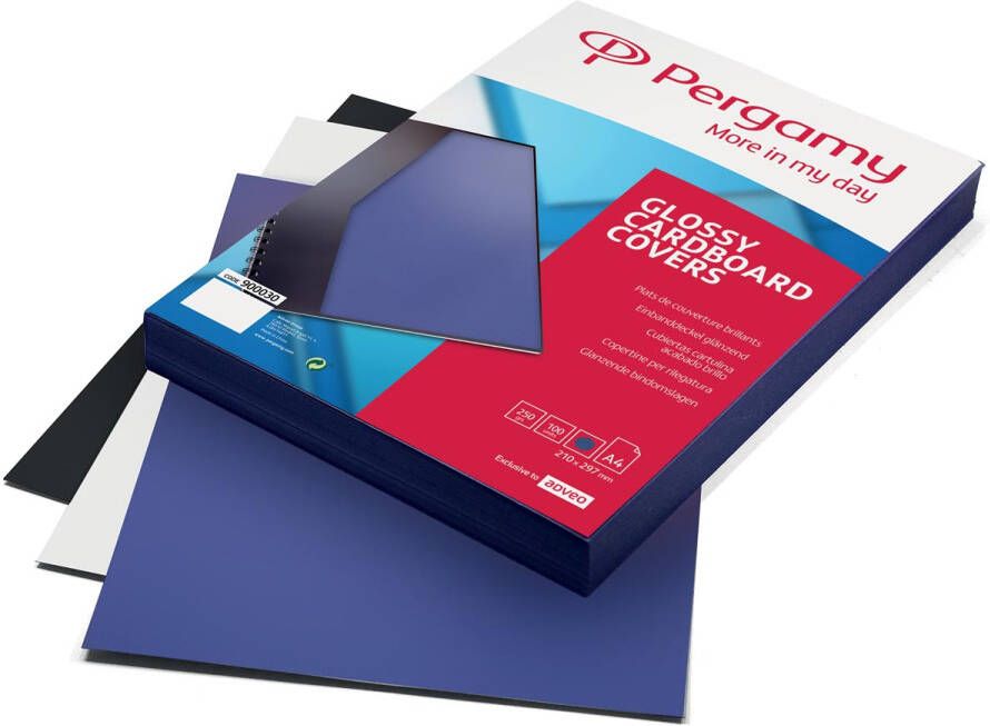 Pergamy omslagen ft A4 karton glanzend 250 micron pak van 100 stuks blauw