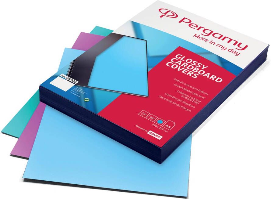 Pergamy omslagen ft A4 karton glanzend 250 micron pak van 100 stuks trendy blauw