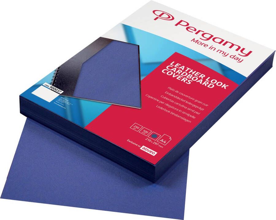 Pergamy omslagen ft A4 karton lederlook 250 micron pak van 100 stuks blauw