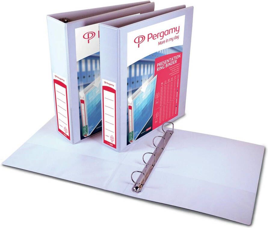 Pergamy personaliseerbare ringmap ft A4 2 pochettes 2 insteektassen 4 D-ringen van 25 mm wit