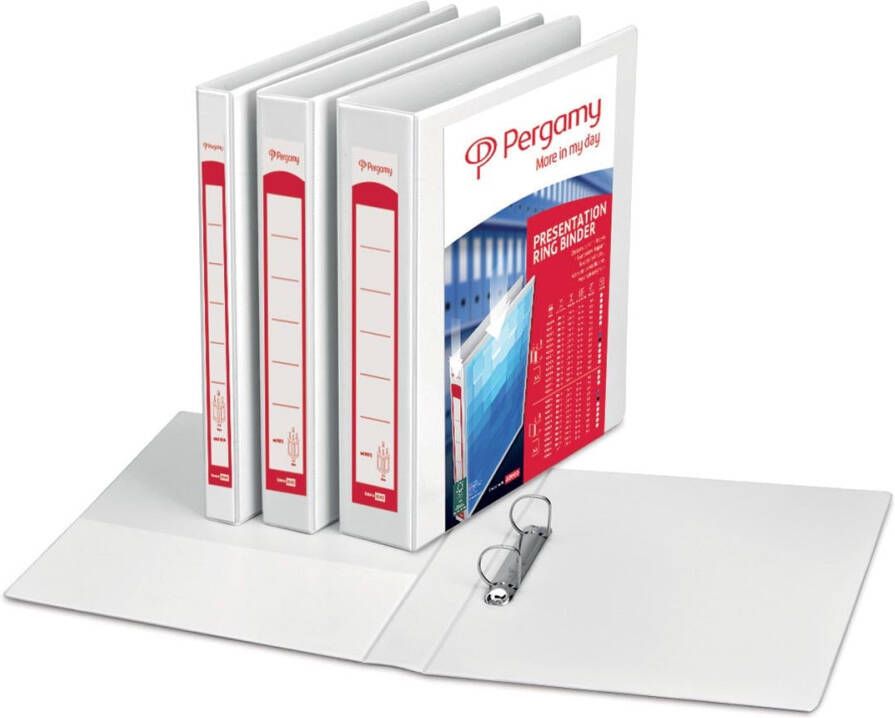 Pergamy personaliseerbare ringmap ft A4 2 pochettes 3 insteektassen 2 D-ringen van 25 mm wit