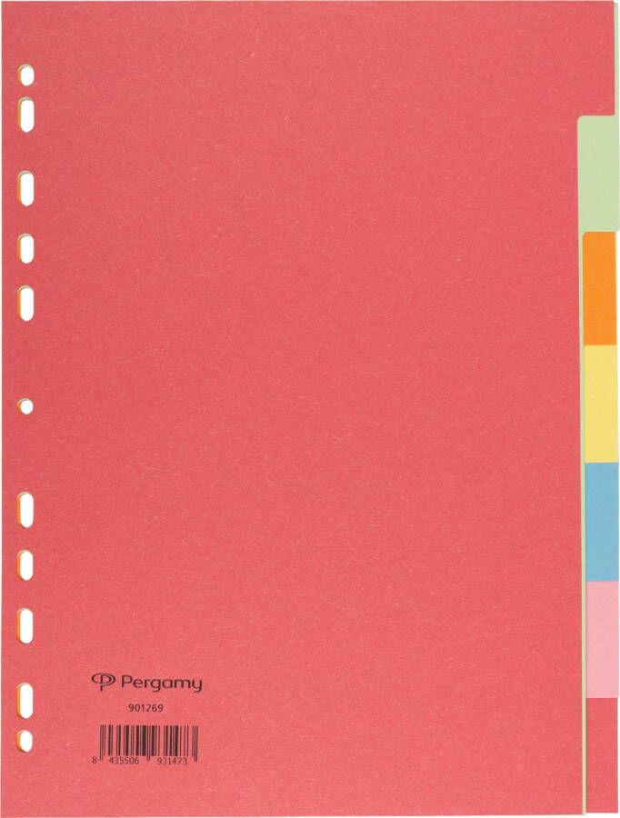 Pergamy tabbladen ft A4 11-gaatsperforatie extra sterk karton geassorteerde kleuren 7 tabs