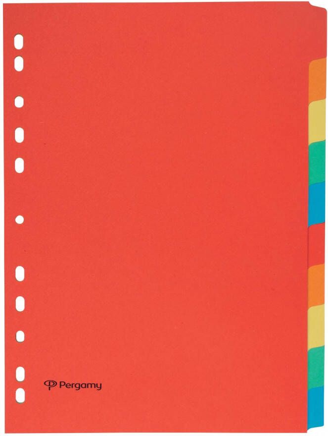 Pergamy tabbladen ft A4 11-gaatsperforatie karton geassorteerde kleuren 10 tabs