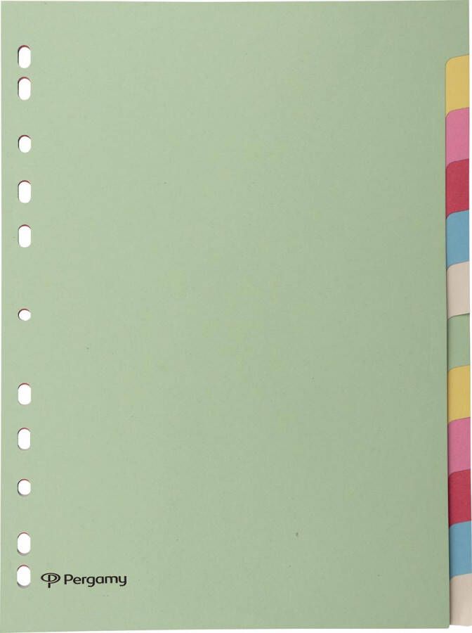 Pergamy tabbladen ft A4 11-gaatsperforatie karton geassorteerde pastelkleuren 12 tabs