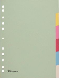 Pergamy tabbladen ft A4 11-gaatsperforatie karton geassorteerde pastelkleuren 6 tabs