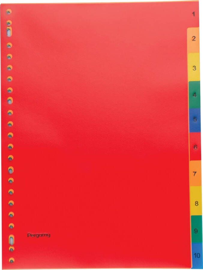 Pergamy tabbladen ft A4 23-gaatsperforatie PP geassorteerde kleuren set 1-10