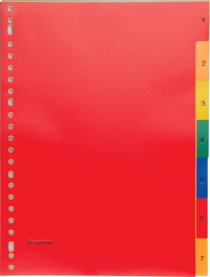Pergamy tabbladen ft A4 23-gaatsperforatie PP geassorteerde kleuren set 1-7