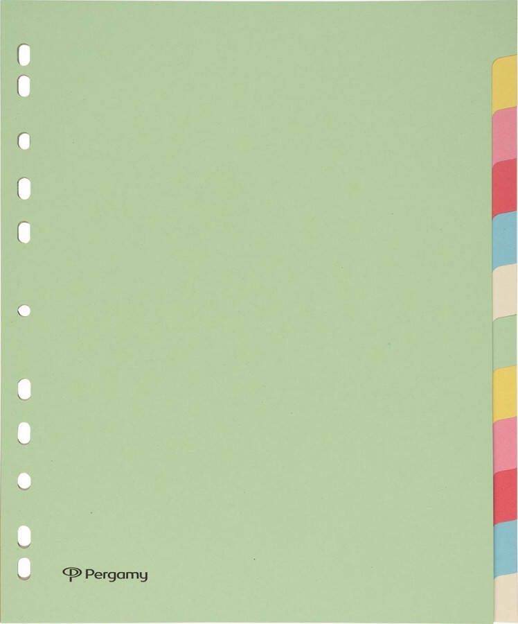 Pergamy tabbladen ft A4 maxi 11-gaatsperforatie karton geassorteerde pastelkleuren 12 tabs