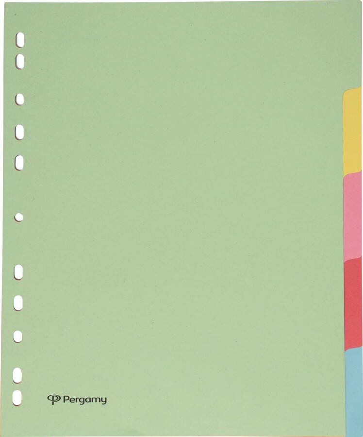 Pergamy tabbladen ft A4 maxi 11-gaatsperforatie karton geassorteerde pastelkleuren 5 tabs