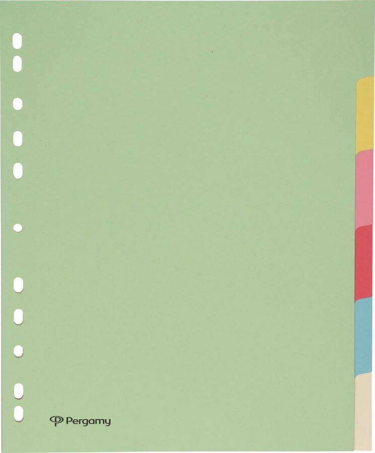 Pergamy tabbladen ft A4 maxi 11-gaatsperforatie karton geassorteerde pastelkleuren 6 tabs