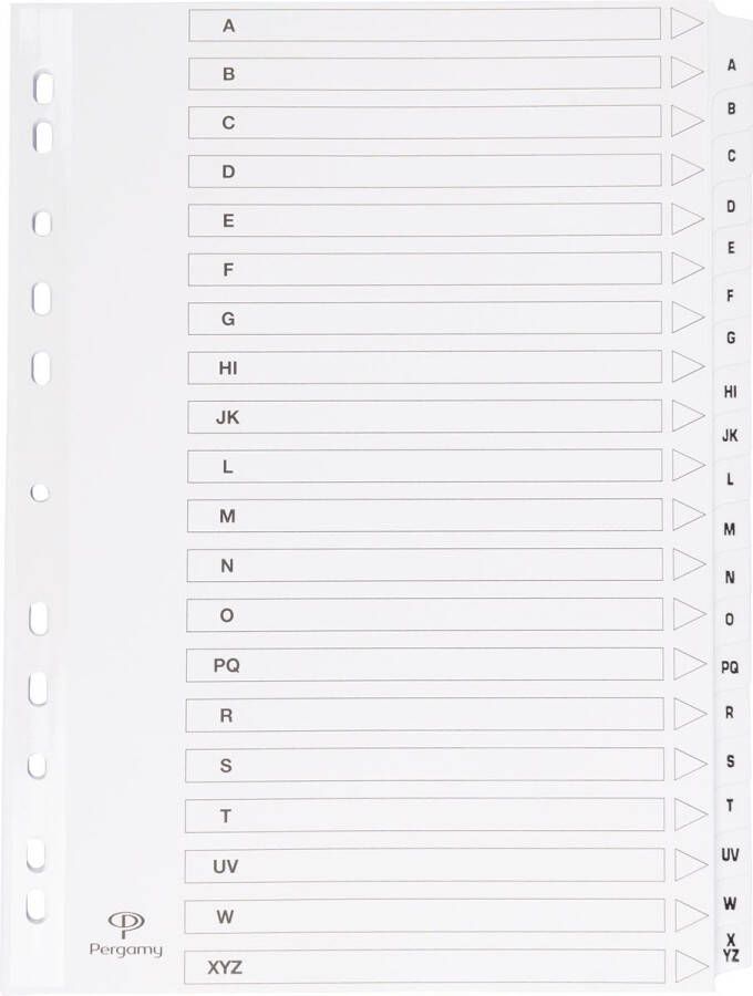 Pergamy tabbladen met indexblad ft A4 11-gaatsperforatie A-Z met 20 tabs