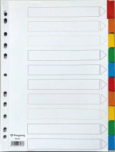 Pergamy tabbladen met indexblad ft A4 11-gaatsperforatie geassorteerde kleuren 10 tabs