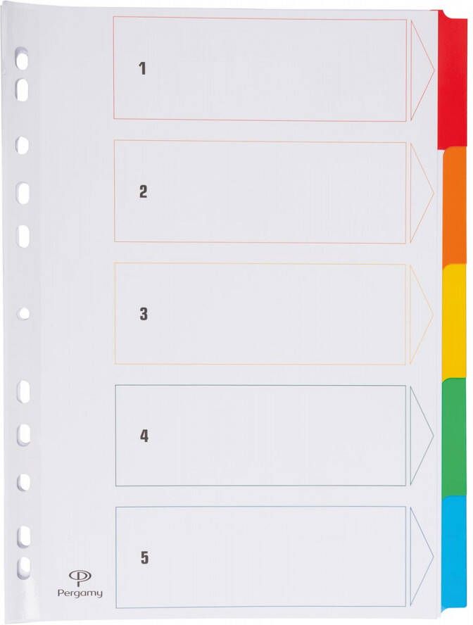 Pergamy tabbladen met indexblad ft A4 11-gaatsperforatie geassorteerde kleuren 5 tabs