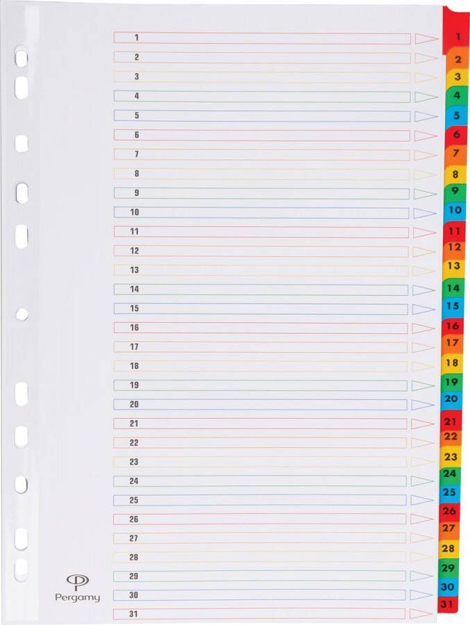 Pergamy tabbladen met indexblad ft A4 11-gaatsperforatie geassorteerde kleuren set 1-31