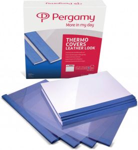 Pergamy thermische omslagen ft A4 1 5 mm pak van 100 stuks lederlook blauw