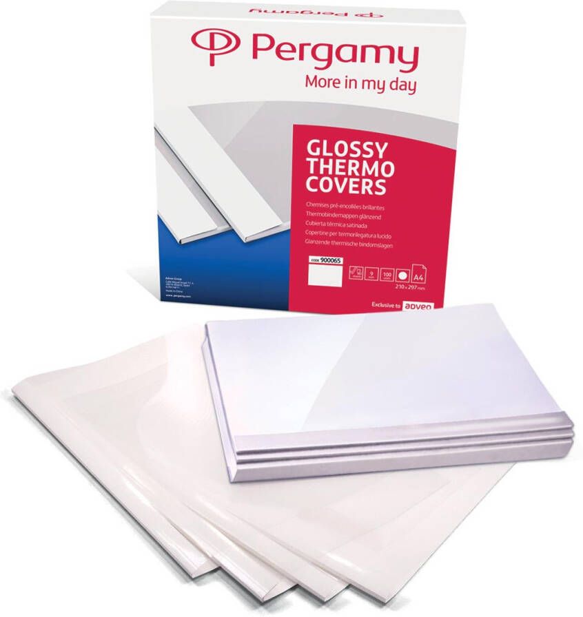 Pergamy thermische omslagen ft A4 karton rug van 6 mm pak van 100 stuks wit
