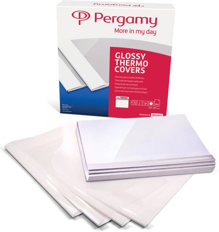 Pergamy thermische omslagen ft A4 karton rug van 9 mm pak van 100 stuks wit