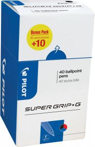 Pilot balpen Super Grip G fijn met dop value pack met 30 + 10 stuks in 3 geassorteerde kleuren
