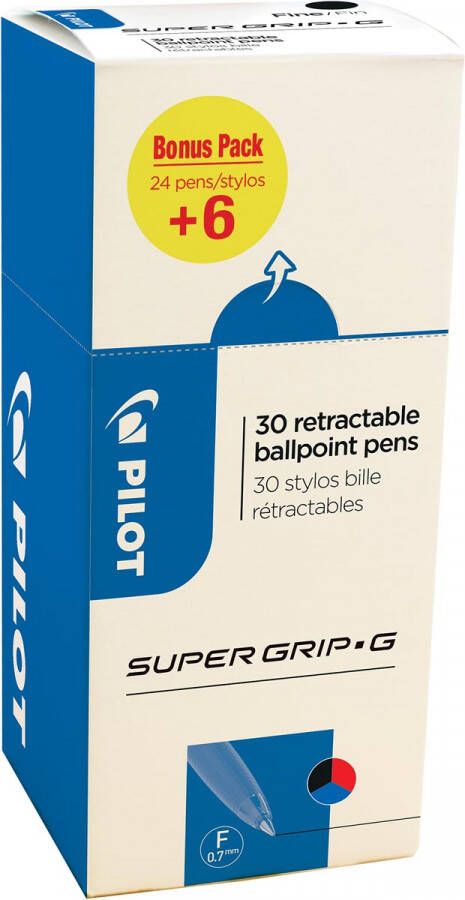 Pilot balpen Super Grip G fijn retractable, value pack met 24 + 6 stuks in 3 geassorteerde kleuren online kopen