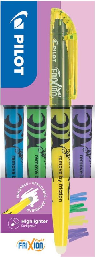 Pilot FriXion Light markeerstift doos van 4 stuks: geel violet groen blauw