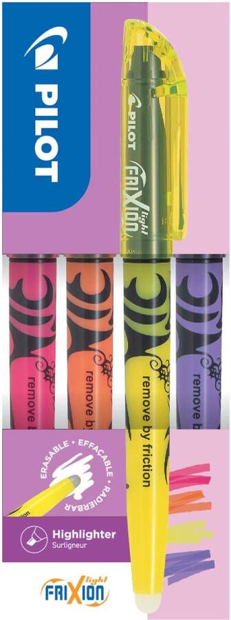 Pilot FriXion Light markeerstift doos van 4 stuks: roze oranje geel violet
