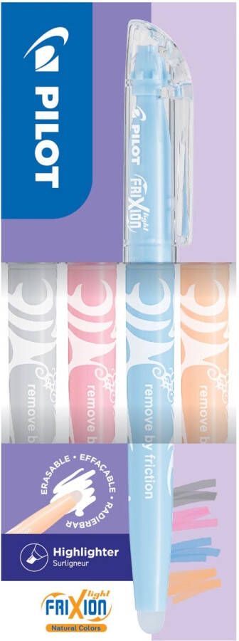Pilot FriXion Light markeerstift Natural doos van 4 stuks: grijs koraal hemelsblauw lichtoranje
