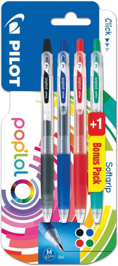 Pilot gelroller Pop&apos;lol blister van 3 + 1 gratis in geassorteerde kleuren