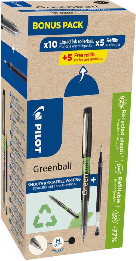 Pilot Greenball roller medium punt 10 rollers + 10 vullingen medium zwart