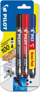 Pilot permanent marker 100 blister met 3 stuks (2 + 1 GRATIS) in geassorteerde kleuren