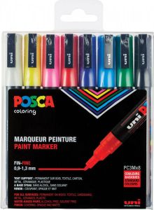 Posca paintmarker PC-3M set van 8 markers in geassorteerde basiskleuren