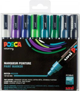 Posca paintmarker PC-5M set van 8 markers in geassorteerde koude kleuren