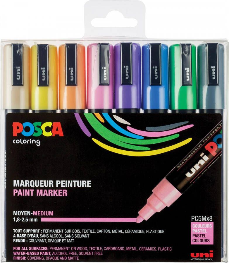 Posca paintmarker PC-5M set van 8 markers in geassorteerde pastelkleuren