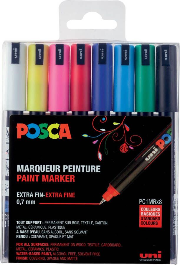 Posca Uni-ball Paint Marker op waterbasis PC-1MR doos van 8 stuks in geassorteerde kleuren