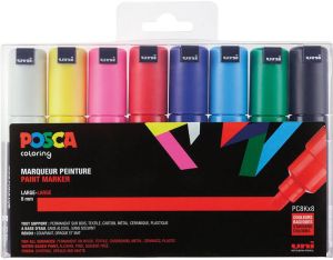 Posca uni-ball Paint Marker op waterbasis PC-8K doos van 8 stuks in geassorteerde kleuren