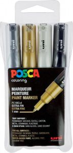 Posca Uni paintmarker PC-1MC 0 7 mm etui met 4 stuks in geassorteerde metallic kleuren