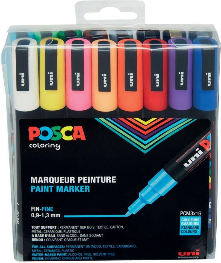Posca Uni paintmarker PC-3M 1 5 mm etui van 16 stuks in geassorteerde kleuren