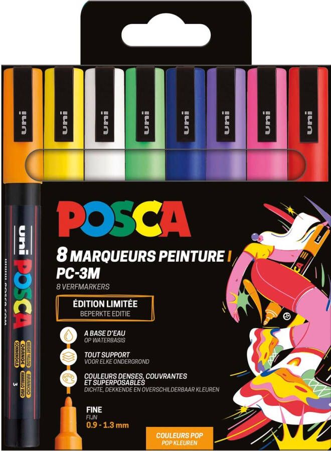 Posca Uni paintmarker PC-3M 1 5 mm etui van 8 stuks in geassorteerde Pop kleuren
