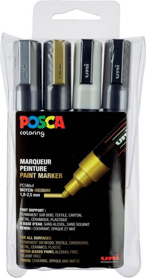 Posca Uni paintmarker PC-5M 1 8 2 5 mm etui van 4 stuks in geassorteerde vanallic kleuren
