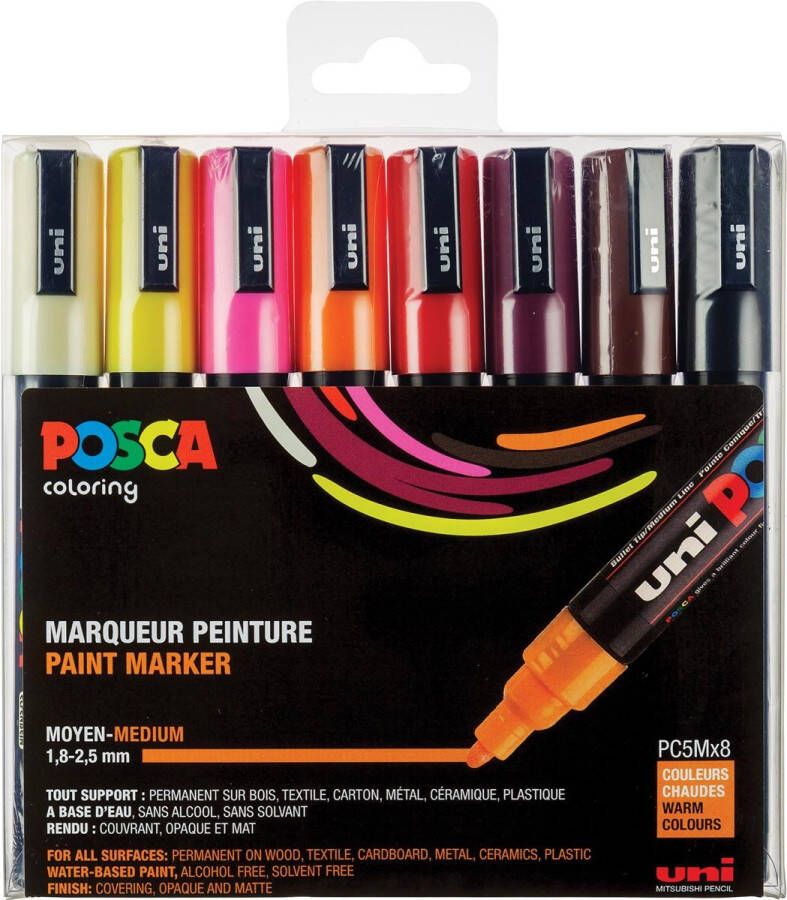 Posca Uni paintmarker PC-5M 1 8 2 5 mm etui van 8 markers in geassorteerde warme kleuren