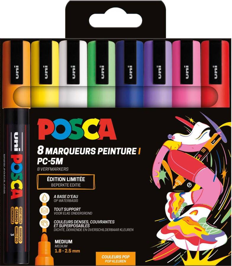 Posca Uni paintmarker PC-5M 1 8 2 5 mm etui van 8 stuks in geassorteerde Pop kleuren