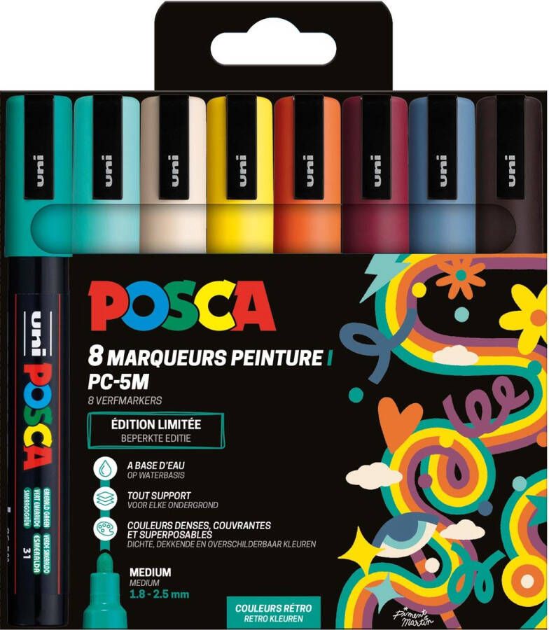 Posca Uni paintmarker PC-5M 1 8 2 5 mm etui van 8 stuks in geassorteerde Retro kleuren