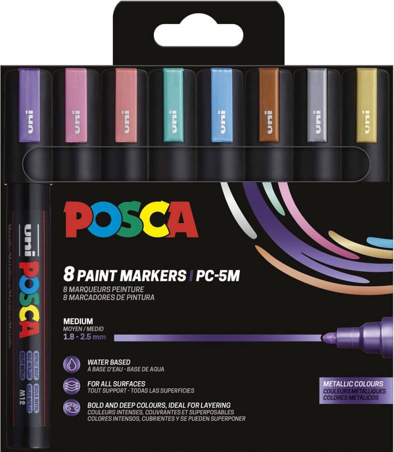 Posca Uni paintmarker PC-5M 1 8 2 5 mm etui van 8 stuks in metallic kleuren